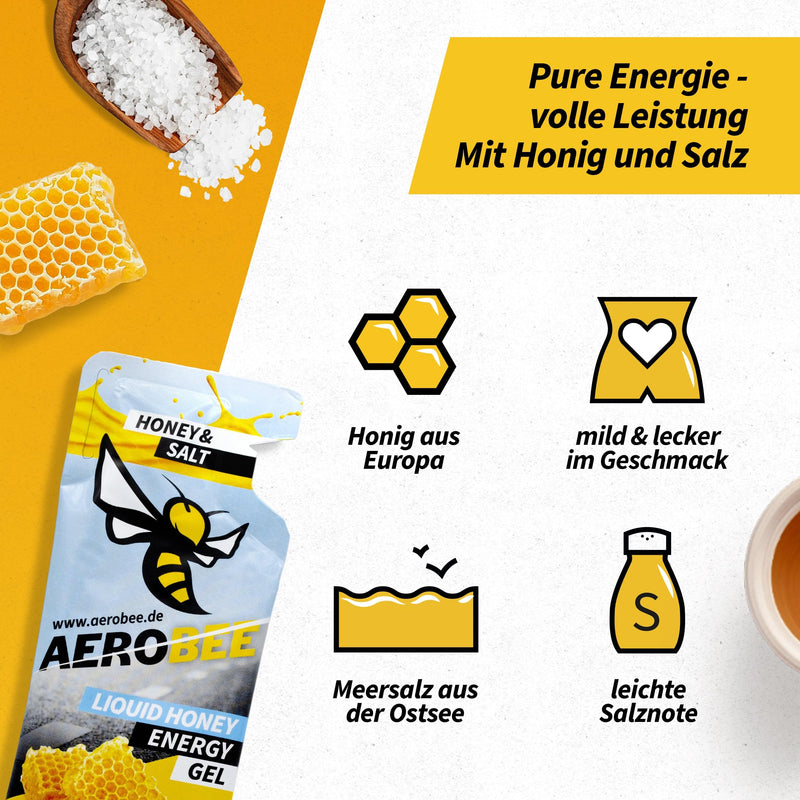 Aerobee Energy Liquid Gel - Honey & Salt 10 X 26 G [100% Natural Energy Gel Made Of Honey] Really Delicious Sports Gel For Endurance Sports, Energy Gel Running, Power Gel Sport, Carbohydrate Gel - NewNest Australia