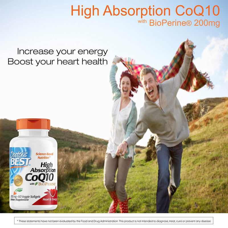 Doctor's Best High Absorption CoQ10 with BioPerine, Vegetarian, Gluten Free, Naturally Fermented, Heart Health & Energy Production, 200 mg 60 Veggie Softgels - NewNest Australia