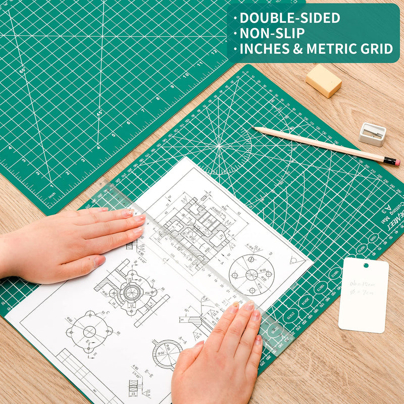 18" x 12" Self-Healing Cutting Mat for Craft, Idemeet Cutting Board with Grid, Non-Slip Cut Mat Board for Vinyl, Double-Sided Rotary Cut Board for Sewing, Quilting, Hobby, A3 A3 - 18" x 12" 1 - Green - NewNest Australia