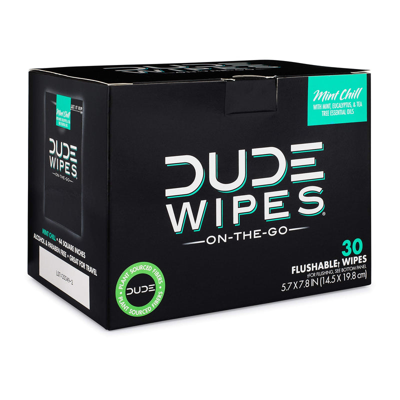 DUDE Wipes Flushable Wipes, Individually Wrapped Wet Wipes for Travel, Mint Chill Scent with Vitamin-E and Aloe, 30 On-The-Go singles - NewNest Australia