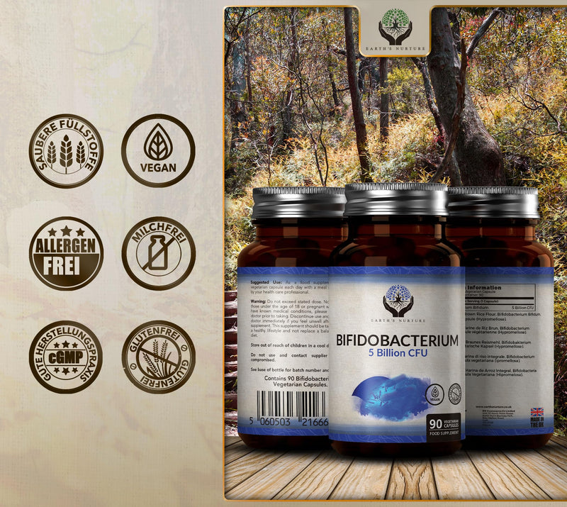 EN Bifidobacterium | 90 high-dose Bifidobacterium probiotic capsules - 5 billion KBU of bifidobacteria per capsule | GMO, gluten and allergen free | Made in Britain - NewNest Australia