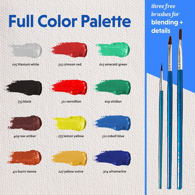 Crafts 4 All Acrylic Paint Set - Art Paints for Canvas, Model Painting, Wood, Ceramics and Fabric - Craft Supplies with 3 Artist Brushes for Adults & Kids﻿, 12 Pack, 12mL 0.4 Fl Oz (Pack of 12) - NewNest Australia
