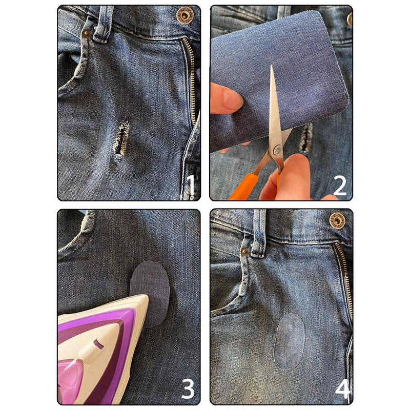 ZEFFFKA Premium Quality Denim Iron-on Jean Patches Inside & Outside Strongest Glue 100% Cotton Assorted Shades of Blue Repair Decorating Kit 12 Pieces Size 3" by 4-1/4" (7.5 cm x 10.5 cm) - NewNest Australia