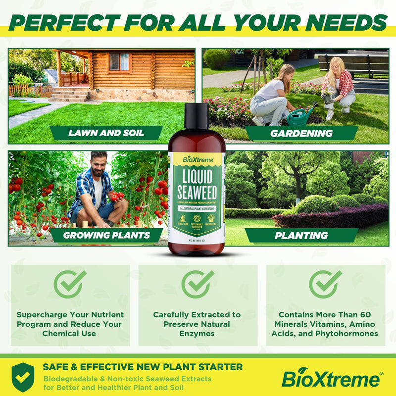 BIOXTREME Natural Liquid Seaweed Concentrate Helps to Increase Crop Yields, Plant Stress Resistance, Root Growth & Plant Development, Nutrient Uptake - 16 FL OZ - NewNest Australia
