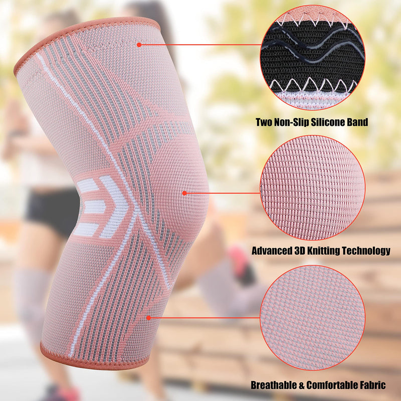KGONE 2 Pack Knee Support Brace for Women, Compression Knee Sleeve for Arthritis, Joint Pain, Pain Relief, Meniscus Tear, Injury Recovery, Fitness, Running, Work Out, Gym, Hiking, Sports M - NewNest Australia
