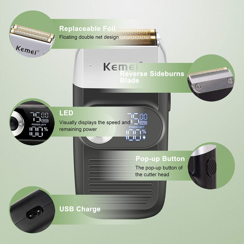 KEMEI Foil Shaver for Men Electric Razor with Bald Shaving Cordless Electric Shaver with LED Display Black - NewNest Australia