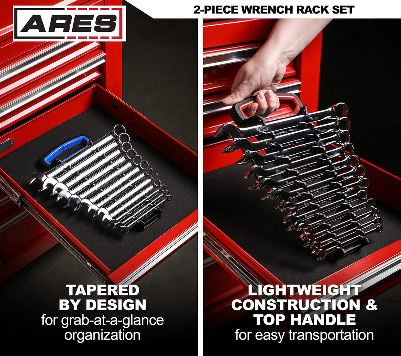 ARES 62034 – 2-Piece Wrench Rack Set - SAE Rack Holds 1/4-In to 15/16-In Sizes - Metric Holds 6 to 22mm Sizes - Sturdy ABS Plastic Construction – Carrying Handle - Store and Transport Wrenches Easily - NewNest Australia