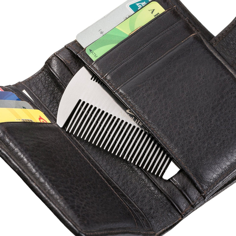 AhfuLife Metal Comb and Beard Comb EDC Comb in Credit Card Size Perfect for Wallet and Bag - Antistatic Beard Comb with Double Sided Comb (Stainless Steel Comb, Silvery) Silvery - NewNest Australia