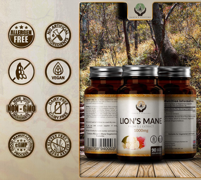 EN Lions Mane Mushroom (LMM) Capsules | High Strength 5:1 Extract 1000mg Per Serving | 90 Vegan Capsules | Lion's Mane Nootropic Supplement | No Artificial Fillers | Allergen Free | Made in The UK - NewNest Australia