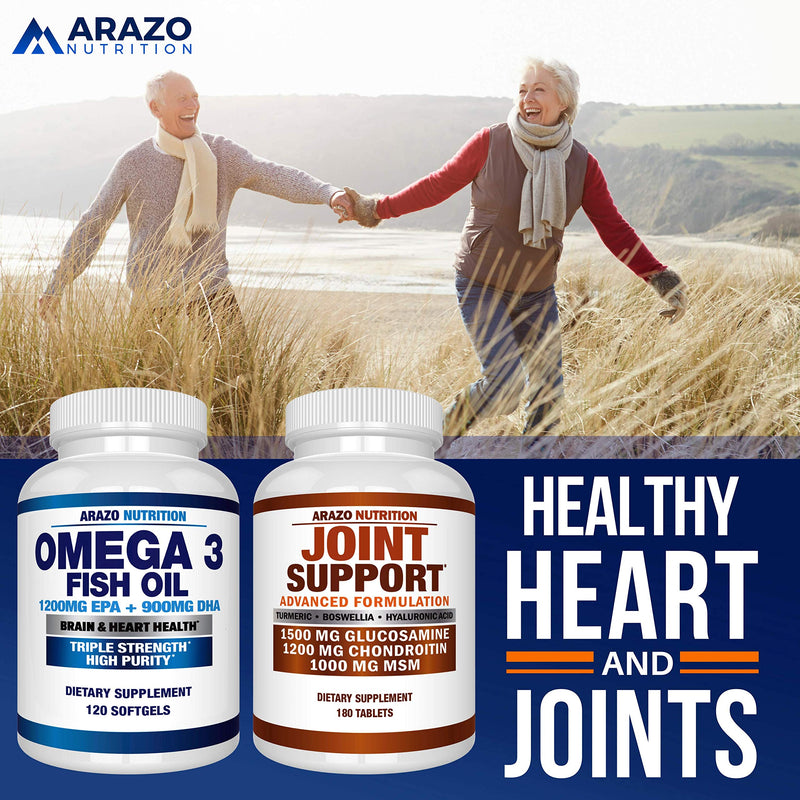 Omega 3 Fish Oil 4,080mg - High EPA 1200mg + DHA 900mg Triple Strength Burpless Softgels - Arazo Nutrition (120 Soft Gels) 120 Count (Pack of 1) - NewNest Australia