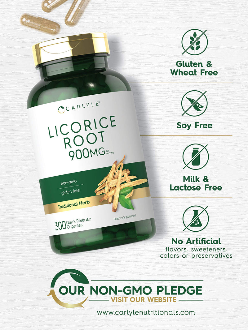 Carlyle Licorice Root Capsules 900 mg | 300 Count | Root Extract Supplement | Non-GMO, Gluten Free - NewNest Australia