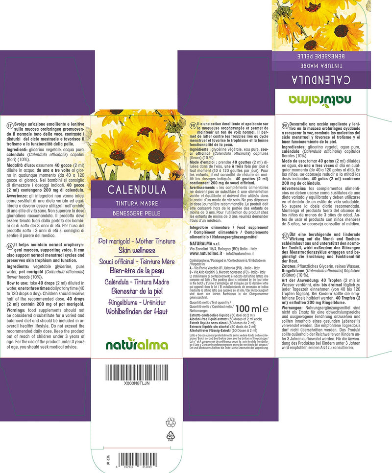 Pot Marigold (Calendula officinalis) Flower Heads Alcohol-Free Mother Tincture Naturalma | Liquid Extract Drops 100 ml | Food Supplement | Vegan 100 ml (Pack of 1) - NewNest Australia