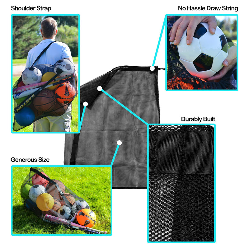 Soccer Ball Bag - Sports Equipment Bag, Mesh Laundry Bag, Beach Bag or Snorkel Gear Bag with Shoulder Strap - Extra Large 30 Inches X 40 Inches Commercial Grade Mesh - Perfect for Equipment Storage, Soccer Balls, Scuba Gear, Beach Toys, Basketball Bag ... - NewNest Australia