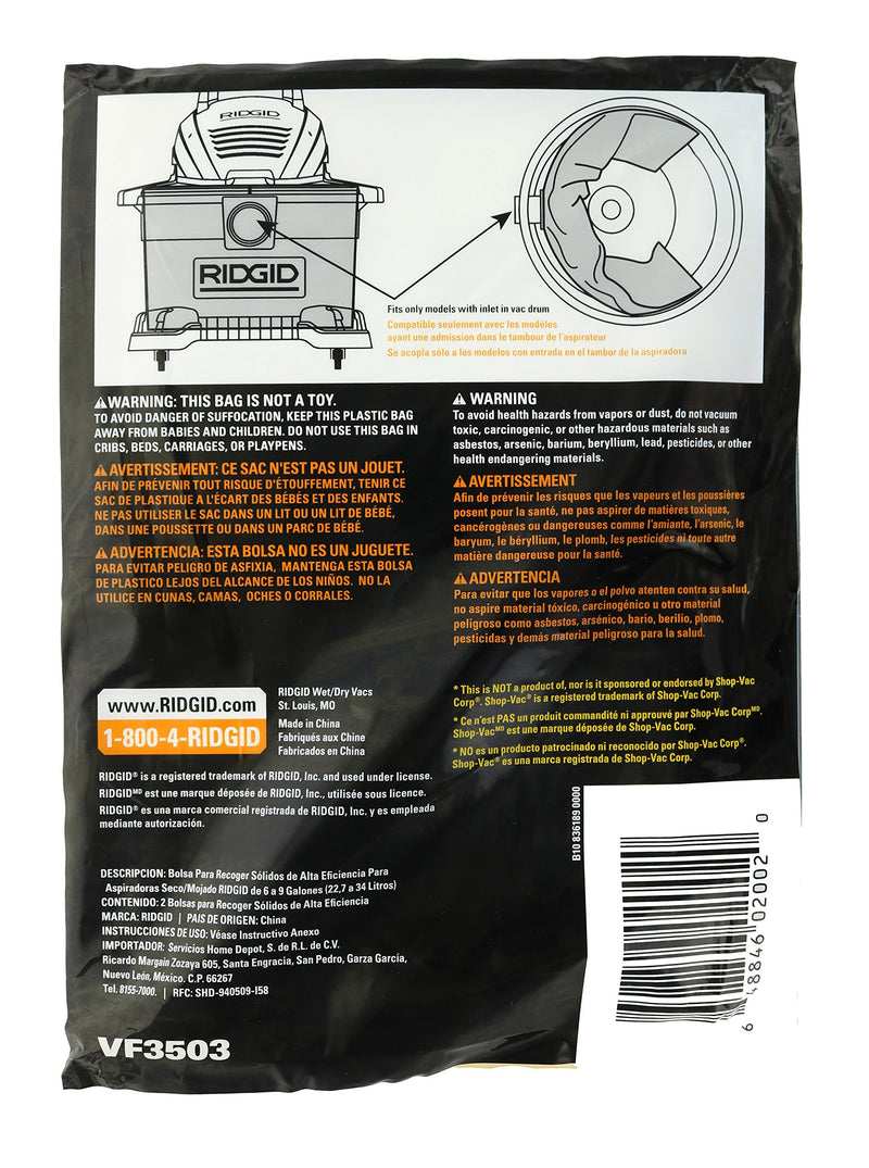 Ridgid VF3503 Bags for 6-9 Gallon Ridgid Vacuums - NewNest Australia