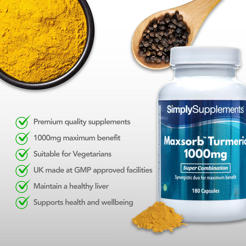 Turmeric 1000mg Maxsorb Curcumin 180 Capsules | Black Pepper Extract Bioperine® for Maximum Support | Vegan & Vegetarian Friendly | Natural Digestive Aid | Manufactured in The UK - NewNest Australia