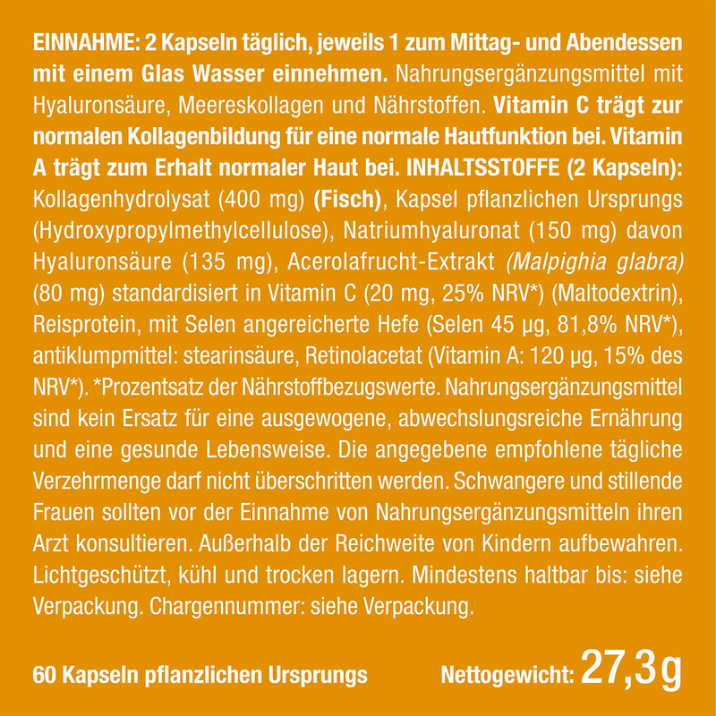 Hyaluronic Acid Capsules High Dose 400 Mg Marine Collagen Enriched With Vitamin C + Vitamin A - N¬∞ 1 From France - Premium Hyaluronic For Skin, Joints Anti-Ageing - NewNest Australia
