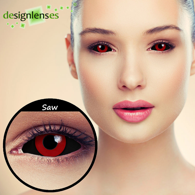 DESIGNLENSES Red black large colored full sclera contact lenses with 22mm diameter, 1 pair (2 pieces) + storage case "Saw" Saw - NewNest Australia