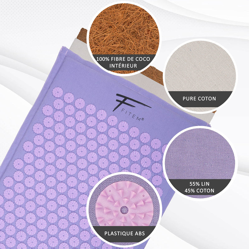 Fitem - Acupressure Mat With Pillow - 100% Natural Coconut Filling - Massage - Relieves Back And Neck Pain - Sciatica - Muscle Relaxation - Relaxation And Reduces Insomnia - NewNest Australia
