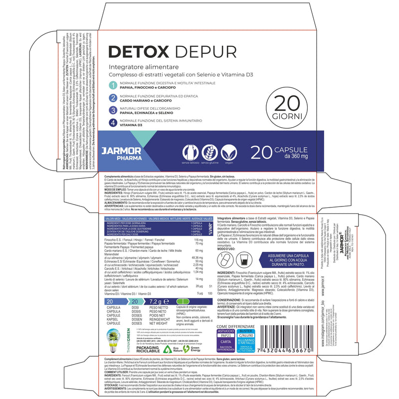 J.Armor Detox Depur 20 Capsules | Liver Detoxification | Cleaning For Liver, Intestines, Colon And Kidneys | Cleans, Detoxifies | Dehydrating, Cleansing Antioxidant | Body Detoxification - NewNest Australia