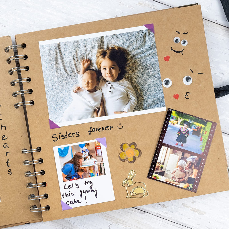 Bstorify Scrapbook Album 60 Pages (8 x 8 inch) Brown Thick 200gsm Kraft Paper, Corner Protectors - Scrap Book, Ribbon Closure - Ideal for Your Scrapbooking Albums, Art & Craft Projects 8 x 8 inches - NewNest Australia