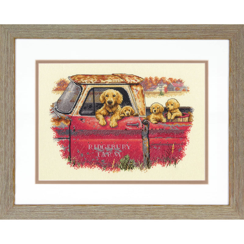 Dimensions Golden Ride Dog Cross Stitch Set, 14" x 10", 14 Count Ivory Aida 4 Piece - NewNest Australia