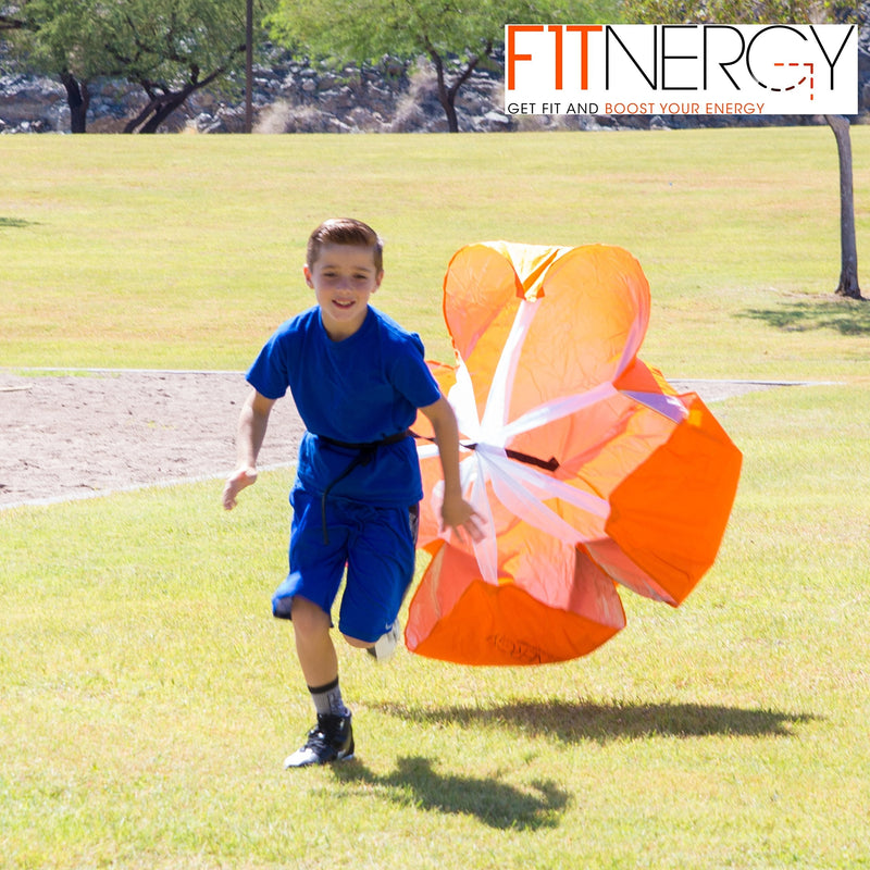 F1TNERGY Running Resistance Parachute Durable 56" Orange Speed Sprint Training Chute - Free Carrying Bag - Maximize & Explosive Acceleration Soccer Football Agility Ladder Speed 1 UNIT - NewNest Australia