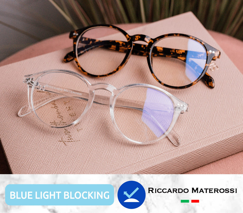 Riccardo Materossi® - Premium 99.9% Blue Light Blocking Glasses (380-410nm) - Reduce Headaches and Improve Sleep - UK Brand [2 Pack] Clear Round Frame & Tortoiseshell Round Frame - NewNest Australia