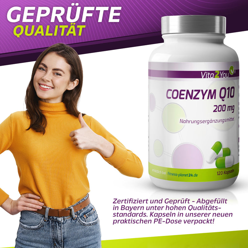 Vita2You Coenzyme Q10-200mg - 120 capsules - Ubiquinone - from plant fermentation - High dosage - Premium quality - NewNest Australia