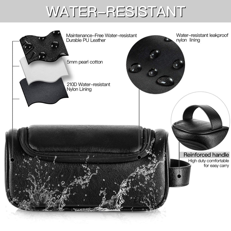Elviros Water-Resistant PU Leather Toiletry Bag for Men Travel Wash Bag Shaving Dopp Kit Bathroom Gym Toiletries Makeup Organizer with Free Wet Dry Bag (Black-Medium) Black-medium M - NewNest Australia