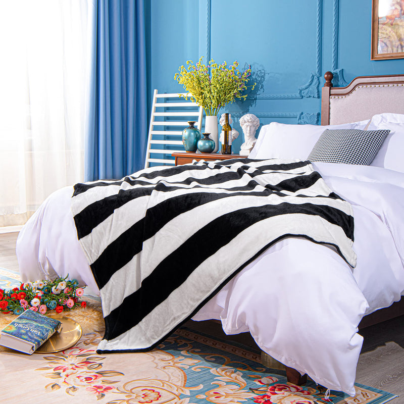 NTBAY Flannel Throw Blanket, Super Soft with Black and White Stripe (51"x68") Throw(51"x68") - NewNest Australia