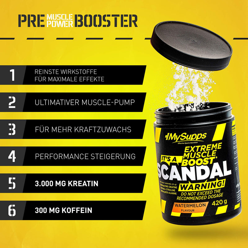 My Supps Scandal - Pre Workout Booster - Your High Dose Workout Booster For Every Day - With Extra Citrulline, Caffeine & Creatine, Made In Germany - 420 G (Green Apple) - NewNest Australia