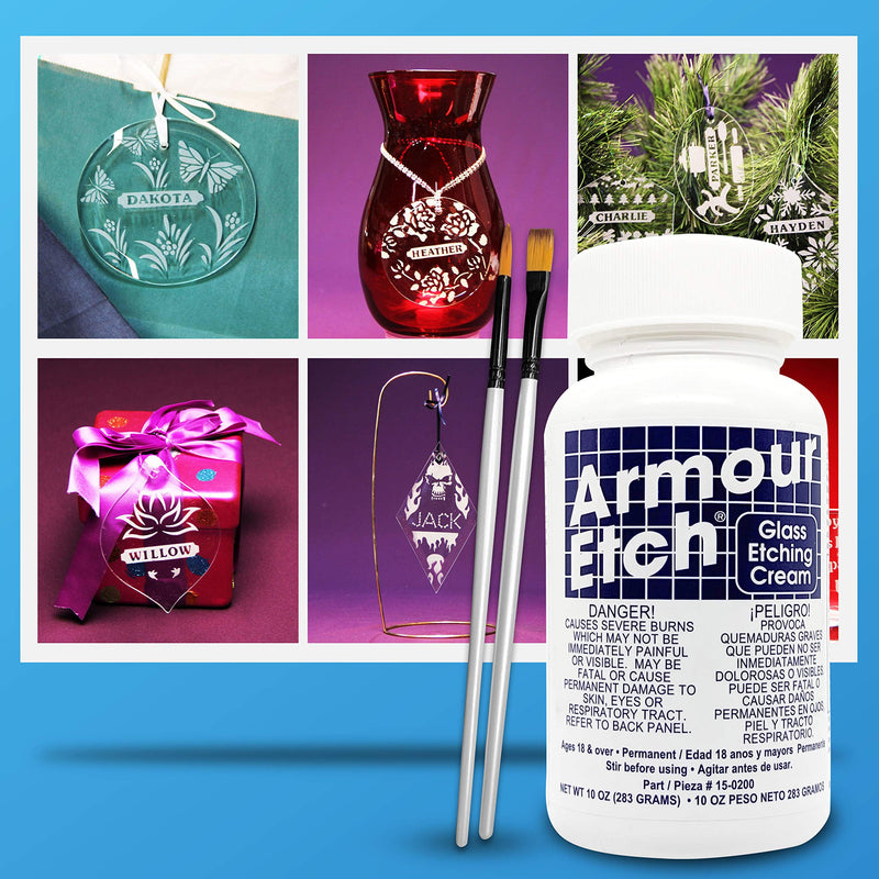 Armour Etch Glass Etching Cream Kit - Create Permanently Etched Designs - 10oz Net Weight - Bundled with Moshify Application Brushes - NewNest Australia