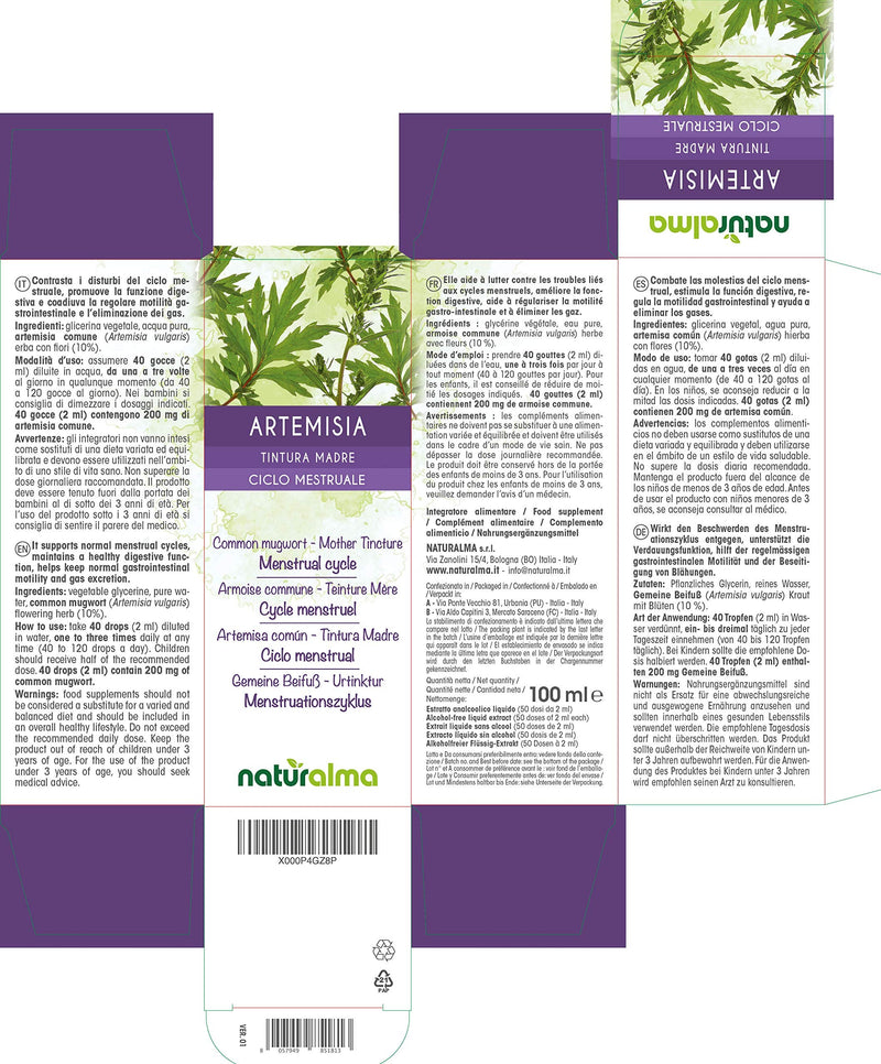 Common Mugwort (Artemisia vulgaris) herb with Flowers Alcohol-Free Mother Tincture Naturalma | Liquid Extract Drops 100 ml | Food Supplement | Vegan 100 ml (Pack of 1) - NewNest Australia