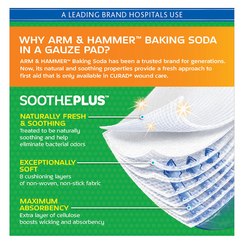 CURAD SoothePLUS Gauze Pads with ARM & HAMMER Baking Soda, 2" x 2", 25 count - NewNest Australia