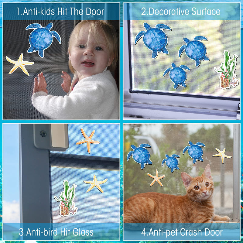 12 Pieces Screen Door Magnets Double Sided Sea Turtle Starfish Seaweed Magnetic Sticker Sliding Door Warning Retractable Removable Magnet for Screen Sliding Doors Protector Patio Pet Dog Safe - NewNest Australia