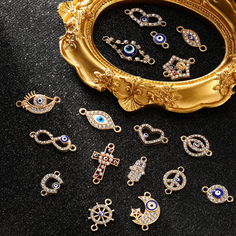 50 Pieces Mixed Alloy Enamel Eye Charms Assorted Evil Eye Connector Charms Rhinestone Diamond Evil Eye Link Charms for DIY Jewelry Necklace Bracelet Crafts Making Gold - NewNest Australia