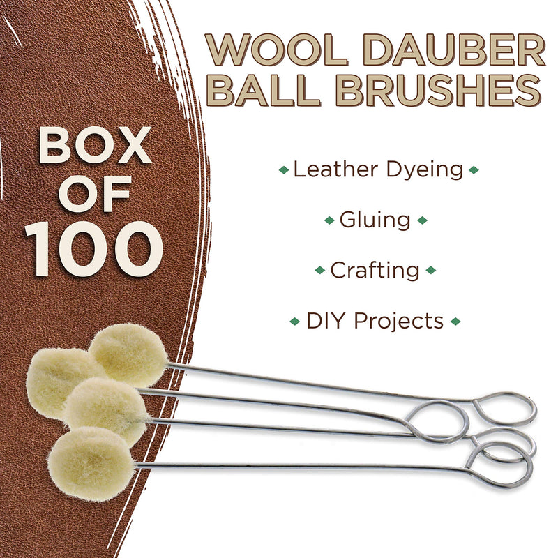 TCP Global Wool Daubers Ball Brush (Pack of 100) - Applicator Tool for Leather Dye, Dying, Staining, Crafting, DIY Crafts Projects, Gluing, Contact Cement, Shoe Shine Polish - Daub, Swab, Wipe, Spread - NewNest Australia