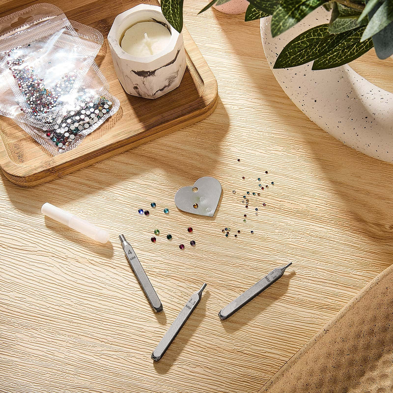 Flat Back Crystals Setter Metal Stamping Punches Kit Includes 3 Pieces Jewelry Metal Stamping Tool for DIY, 1.8 mm, 2.5 mm, 4 mm and 1500 Pieces Multi Colored Rhinestones Crystals - NewNest Australia