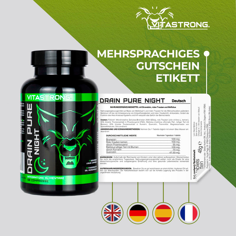 Vitastrong Drainpure Night Weight Loss | For Weight Loss, Detoxification And Drainage | Removes Toxins And Excess Liquid | High Quality Made In Italy Quality | Vegan Friendly - NewNest Australia