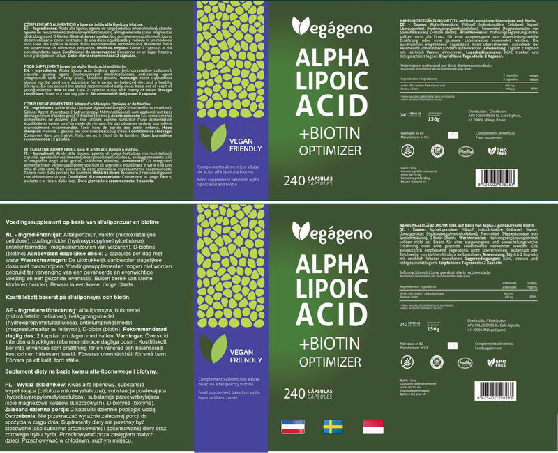 Alpha Lipoic Acid (ALA) + BIOTIN Optimizer, High Bioavailability, Natural Antioxidant, Gluten Free, GMO Free, 100% Vegan, Strengthens Skin, Nails & Hair, 240 Vegetarian Capsules, 4 Month Supply - NewNest Australia