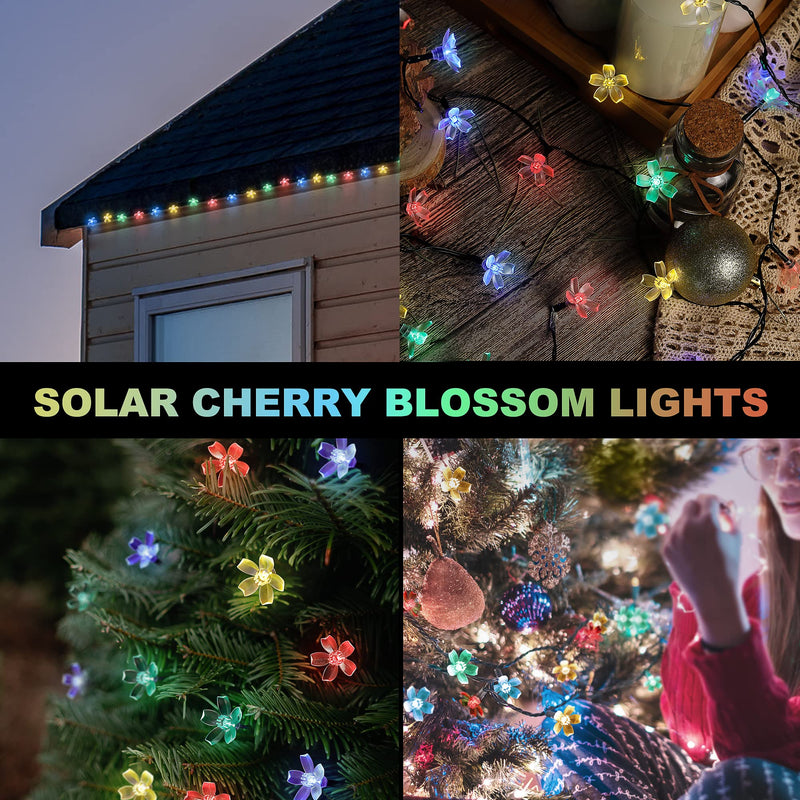 Solar Christmas String Lights by HEYFUNi,2 Pack 21FT 50LED Multicolor Cherry Blossom Outdoor Lights, 8 Modes Color Changing, IP44 Waterproof, Auto on/Off Function,Multicolor Cherry Flower - NewNest Australia