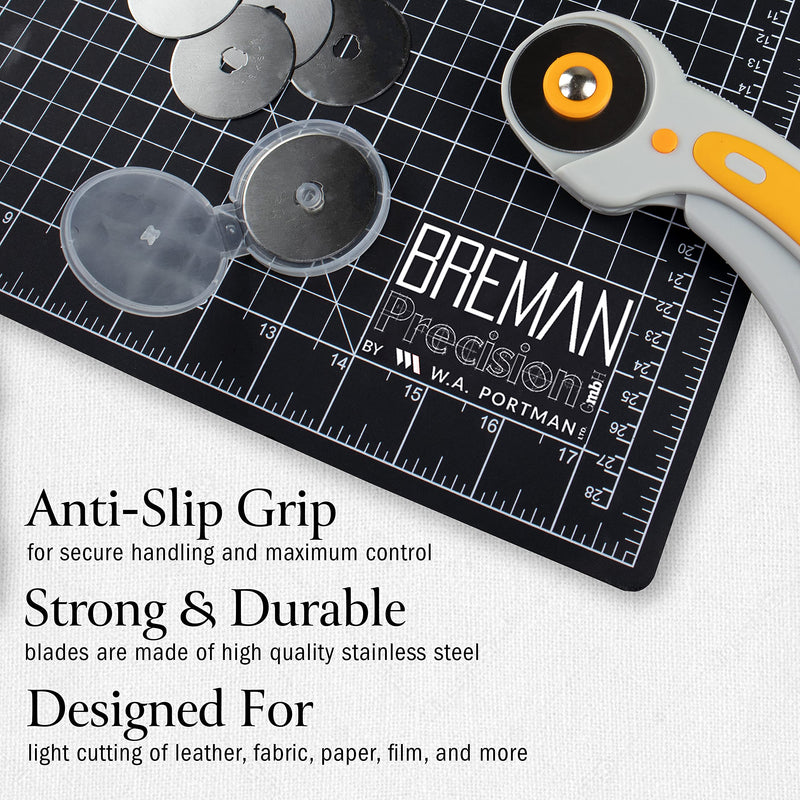 WA Portman Self Healing Cutting Mat and Rotary Cutter Set - 9x12 Inch Rotary Cutter Mat - 45mm Rotary Fabric Cutter - 5 Extra Rotary Cutter Blades - Ideal Sewing Mat Set for Craft Supplies - NewNest Australia