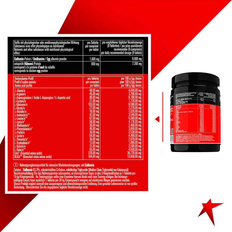 Egg Amino Pure Egg Albumin, 500 Tablets, 1,000 Mg Per Tablet, Amino Acids For Training, Muscle Building & Diet, Lactose-Free, Gluten-Free, High Biological Value >100, Made In Germany - NewNest Australia