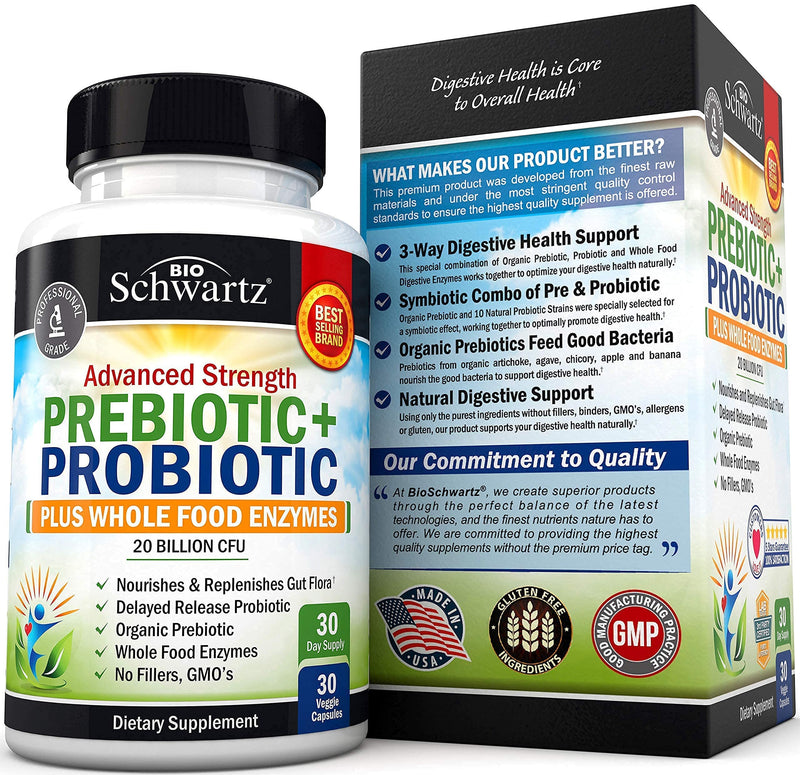 Prebiotics and Probiotic with Whole Food Enzymes for Adults Women & Men - Probiotics Lactobacillus Acidophilus - Digestive Health Capsules Shelf Stable Supplement - Non-GMO Gluten & Dairy Free - 30ct 30 Count (Pack of 1) - NewNest Australia