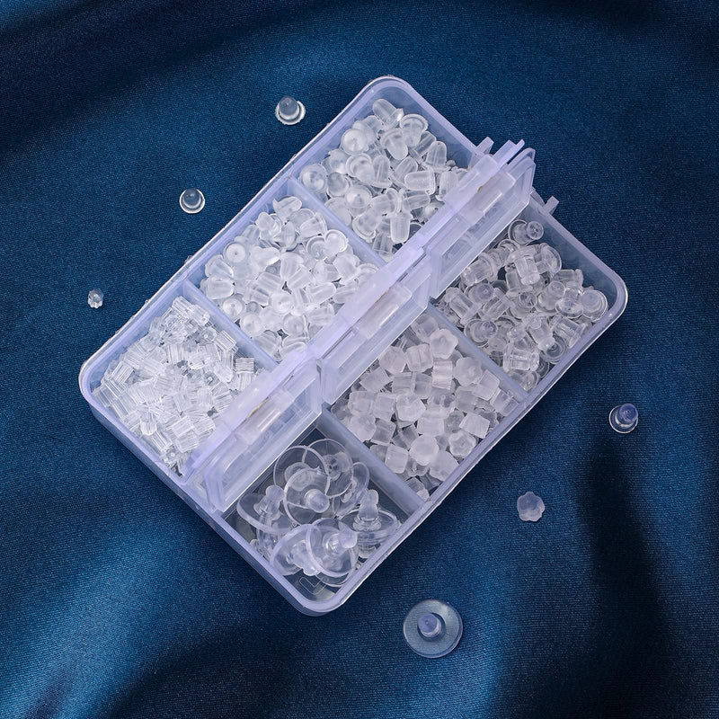 Nkwuire 6 Styles Silicone Earring Backs for Studs, 600 Pcs Clear Soft Earring Backings Hypoallergenic Plastic Rubber Earring Backs Clutch Stoppers Replacement Kits for Fish Hook Earring Studs Hoops - NewNest Australia