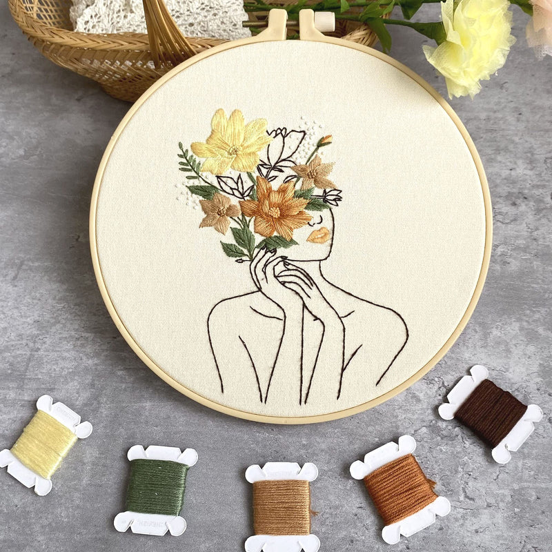Harimau 3 in Beginner Embroidery Kit,Floral Plant Pattern,Cross Stitch Kits , Including Stamped Embroidery Cloth with 3 Embroidery Hoops, Color Threads and Embroidery Kits beige - NewNest Australia