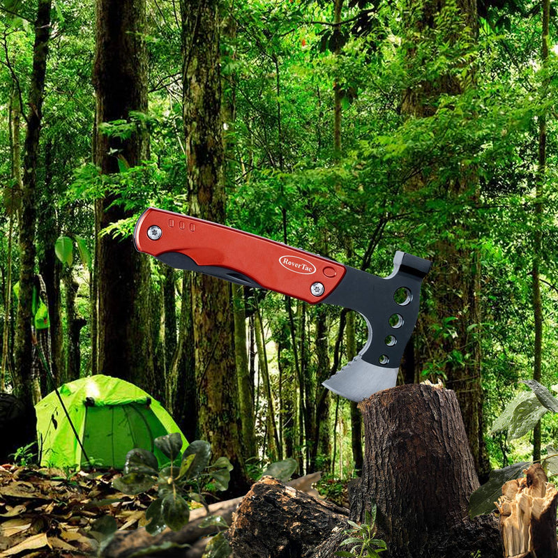 RoverTac Multitool Lockable Camping Axe Survival Gear Unique Gifts for Men Dad Husband Boyfriend 11 in 1 Upgraded Multi Tool with Hammer Knife Saw Screwdrivers Bottle Opener Durable Sheath Red - NewNest Australia