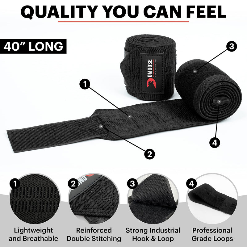 DMoose Elbow Wraps for Weightlifting, Bench Press, Cross Training & Powerlifting for Men and Women - 40" Nylon (1 Pair) Elbow Wraps Black - NewNest Australia