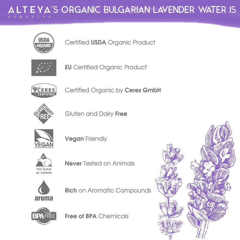 Alteya Organic Lavender Water 500ml - 100% USDA Certified Organic Authentic Pure Natural Flower Water Steam-Distilled and Sold Directly by the Lavender Grower Alteya Organics - NewNest Australia