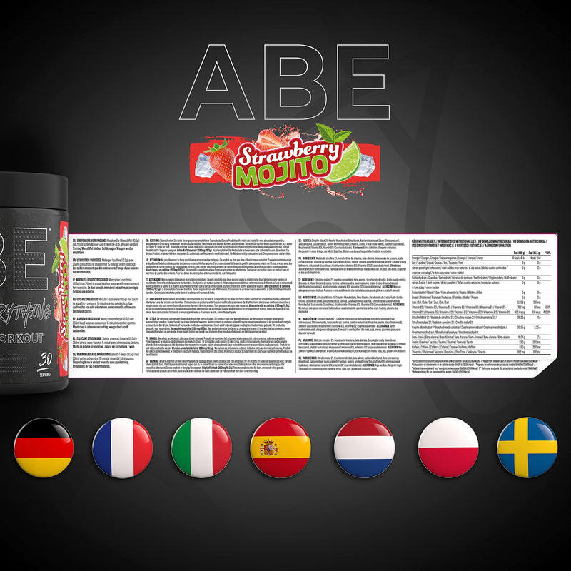 Applied Nutrition Abe All Black Everything Pre Workout Powder - Energy, Physical Performance With Citrulline, Creatine, Beta Alanine, Caffeine (315 G - 30 Servings) (Strawberry Mojito) - NewNest Australia